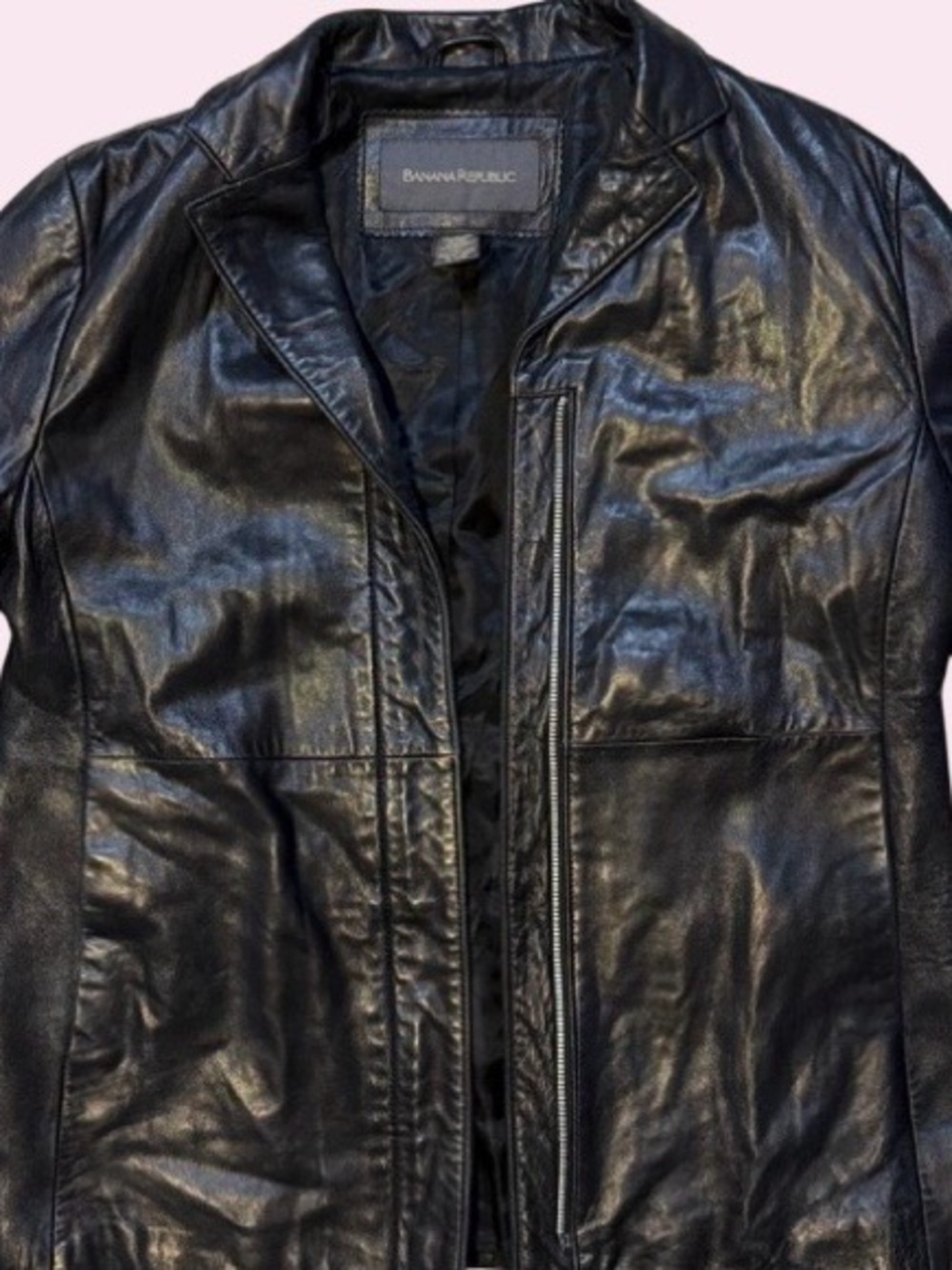 Woman Banana Republic Black Leather Zip-Front Jacket